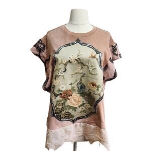 Upcycled blouse huge floral baroque applique